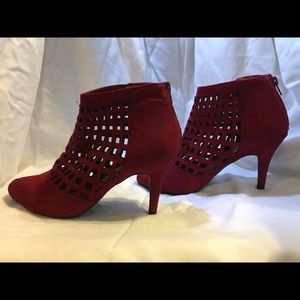 Red suede high heel booties